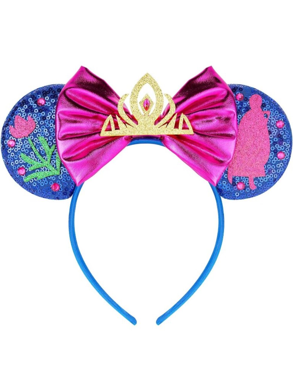 Women Gold Pink Sequin Handmade Mickey Mouse Headband 2 Pieces